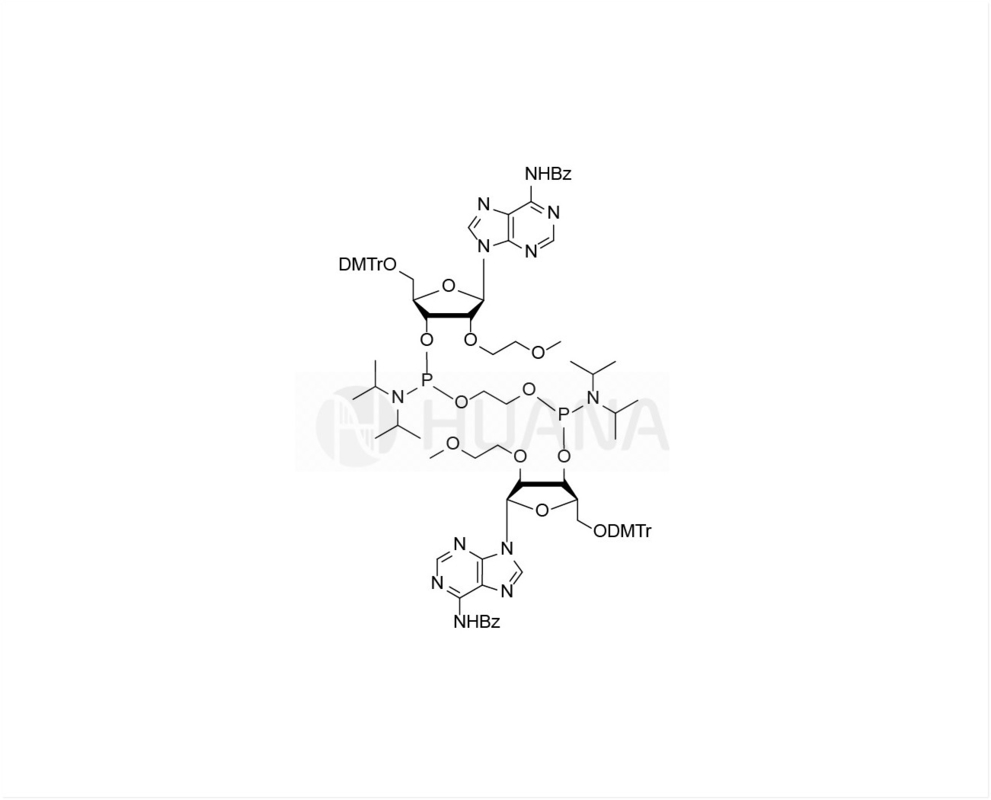 Etan-1,2-di ((5'-O-DMTr-2'-O-MOE-rA ((Bz)-3'-oxy) bis ((diisopropilfosforamidita)